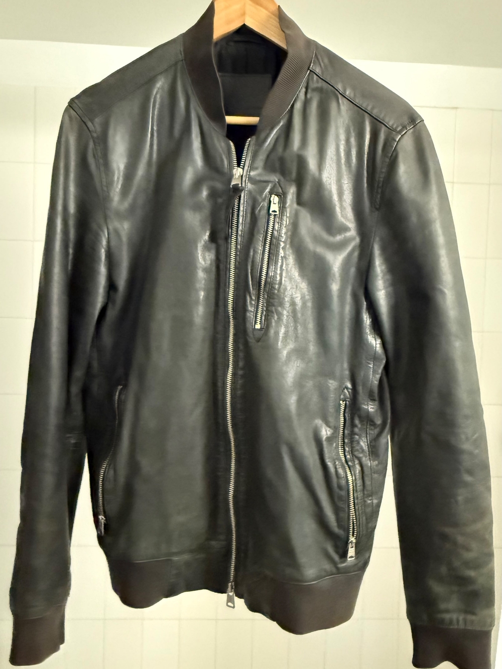 All Saints Black Leather Bomber Jacket